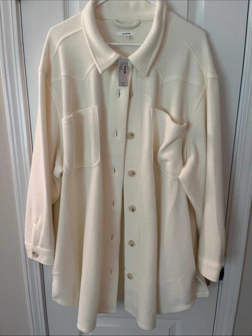 Maurices Ivory Button-Front Shirt Jacket